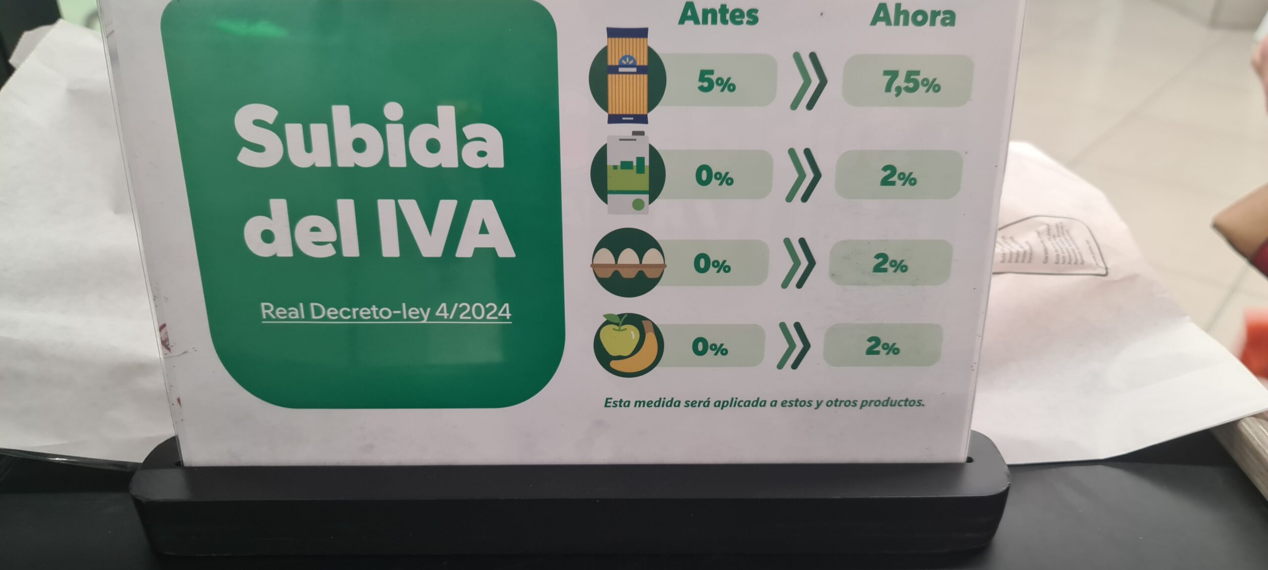 Creșterea TVA: Modificări la produsele de bază după intrarea în vigoare a Decretului Regal-Lege 4/2024
 – Știri din Valencia
