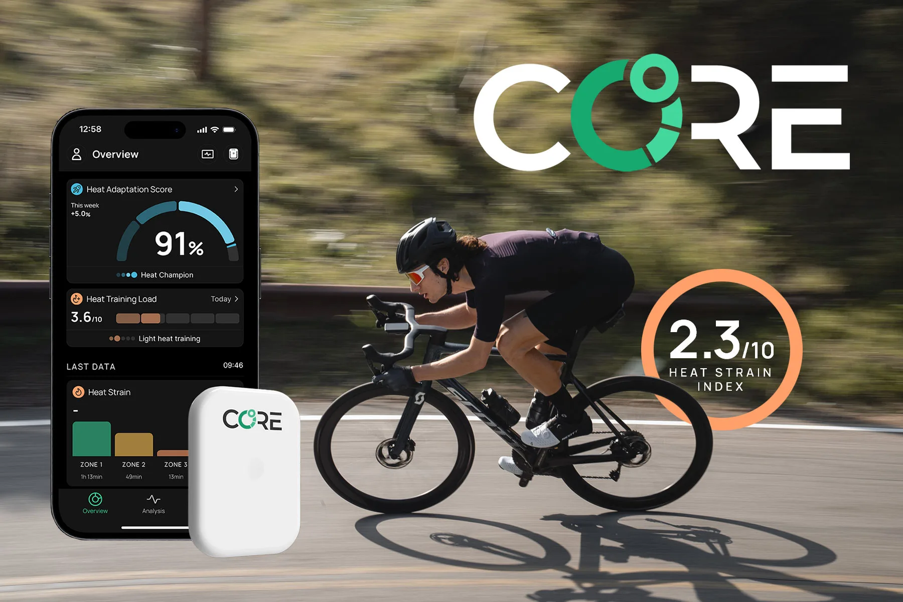 CORE 2 reduce el sensor de temperatura corporal un 48%, lo que facilita el entrenamiento para andar en bicicleta en climas cálidos