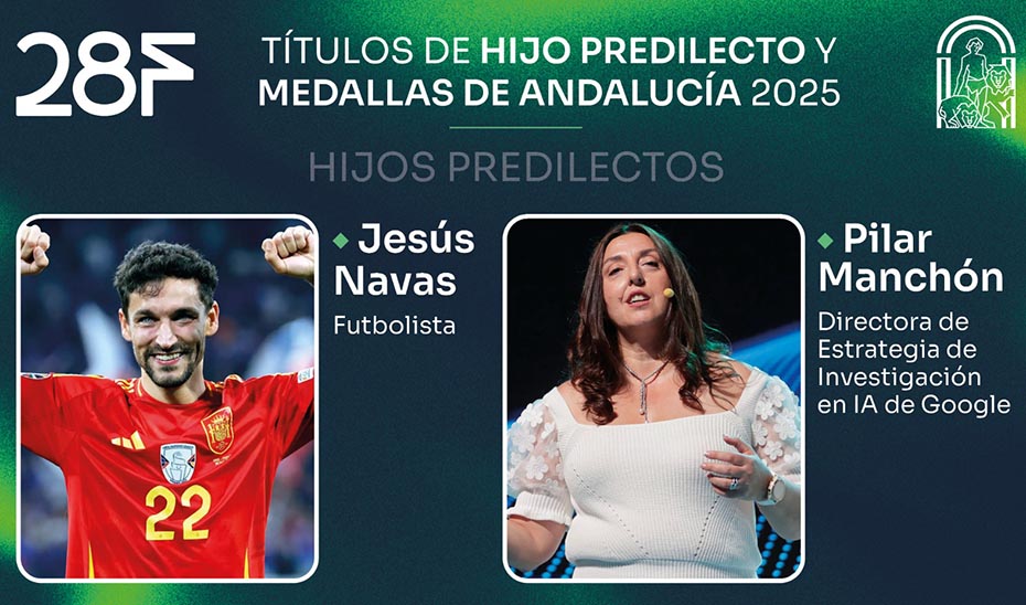 El futbolista Jesús Navas y la investigadora Pilar Manchón, Hijos Predilectos de Andalucía