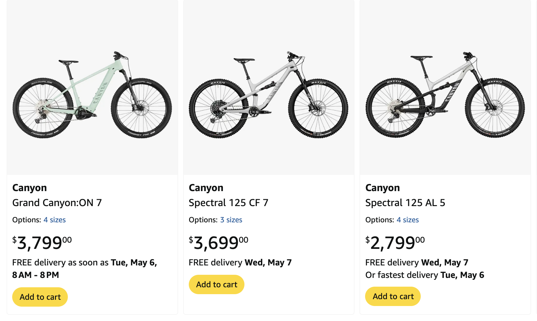 Canyon ahora envía bicicletas a través de Amazon Prime